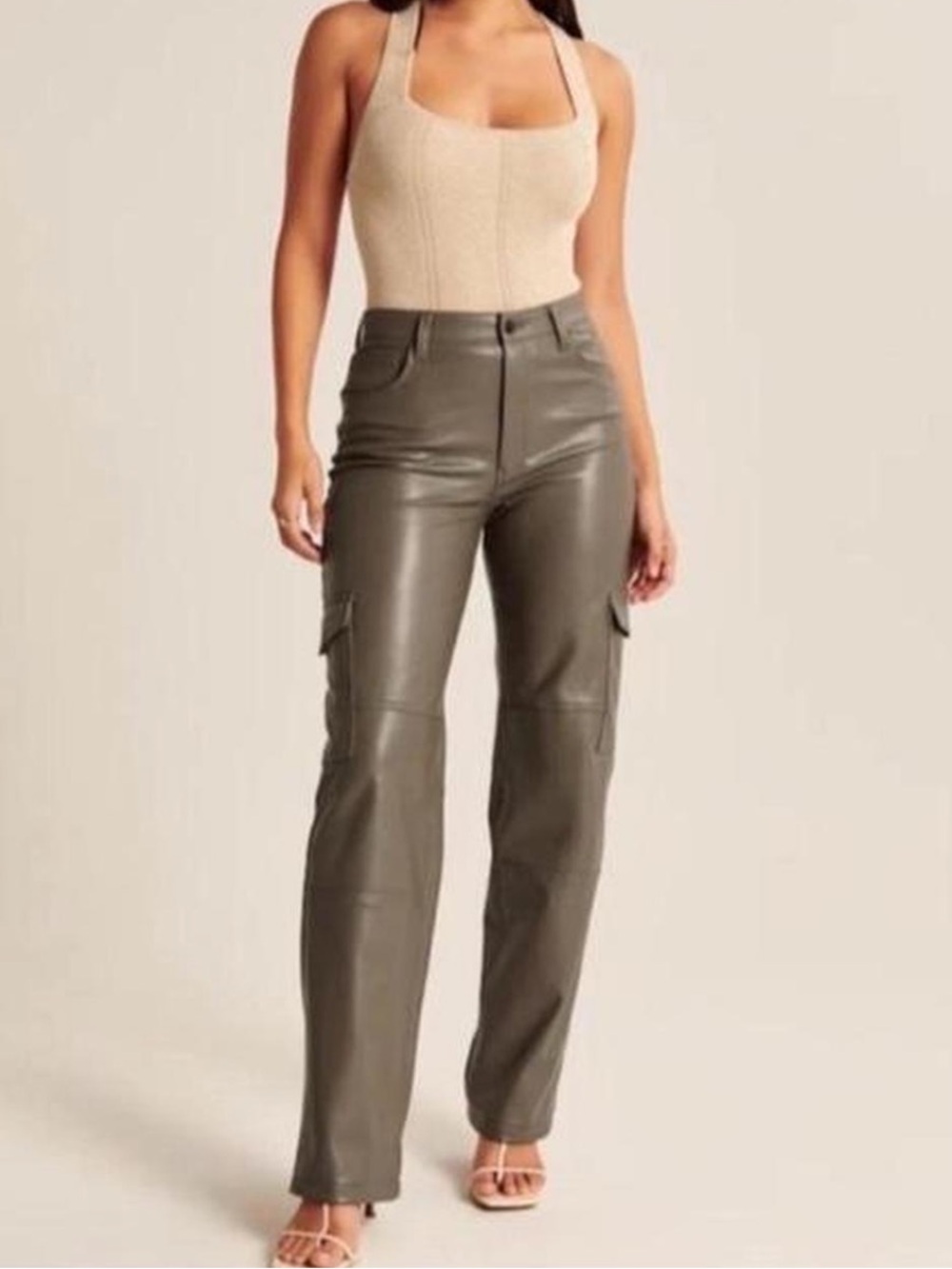 Abercrombie & Fitch Olive Faux Leather Straight Leg Cargo Pants